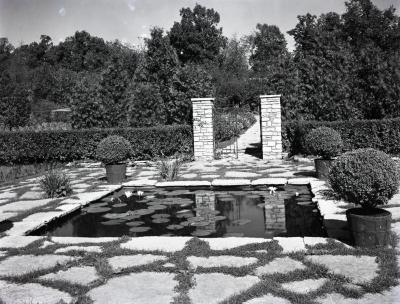 Morton residence lily pool with stone surround and gateway