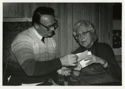 Tony Tyznik and Mrs. Godshalk at Clarence Godshalk's 90th birthday party