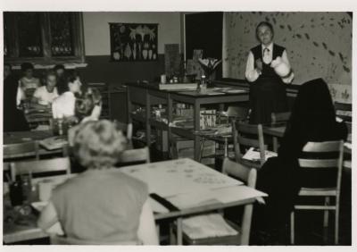 May Watts instructing class in Thornhill classroom