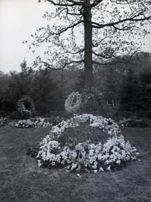 Close view of Joy Morton burial plot with flowers