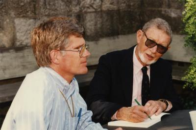 Green Nature, Human Nature book signing in Sterling Morton Library, Charles Lewis signing for Peter van der Linden in the May T. Watts Reading Garden