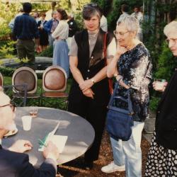 Green Nature, Human Nature book signing in Sterling Morton Library, Charles Lewis with Mary Hason, Ann Grimes, and Helen Pierce in the May T. Watts Reading Garden