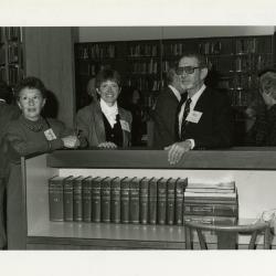 Sterling Morton Library 25th Anniversary: Elaine Fairbanks, Nancy Hart, and Charles Lewis in main reading room