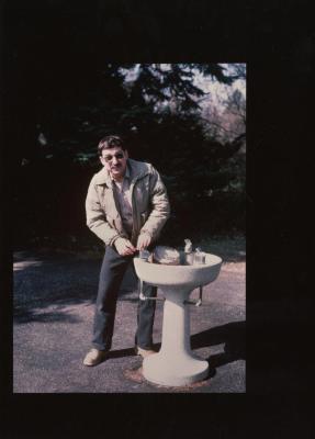 Mike DeFrank at outdoor water fountain