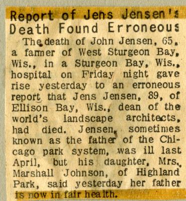 Report of Jens Jensens Death Found Erroneous