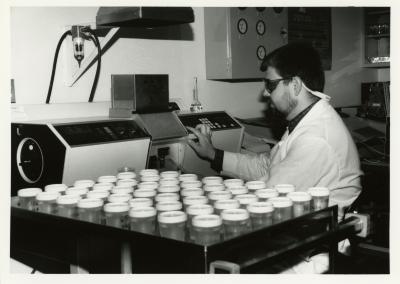 Salt study, Pat Kelsey with samples in the lab