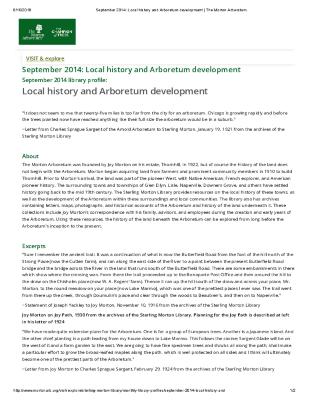 September 2014: Local history and Arboretum development