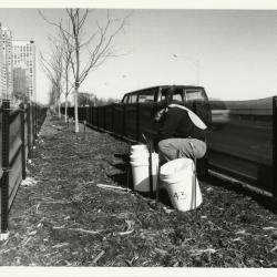 Salt study, Pat Kelsey with installing buckets along Lake Shore Drive