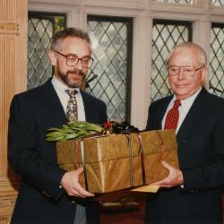 George Ware Retirement Party in Founders Room - Christopher Dunn presenting gift to George Ware