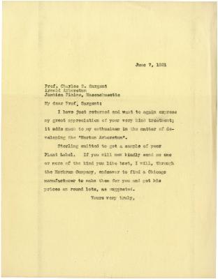 1921/06/07:  [Joy Morton] to Charles S. Sargent