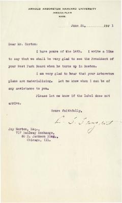 1921/06/20: C. S. Sargent to Joy Morton
