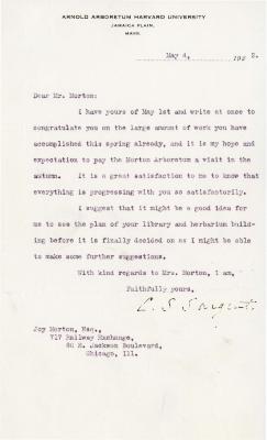 1922/05/04: C. S. Sargent to Joy Morton