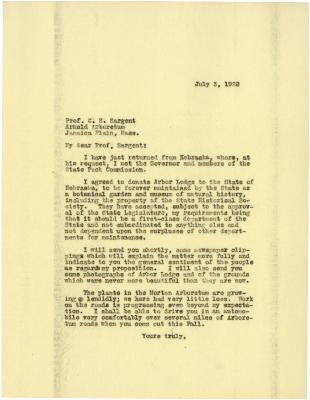 1922/07/03: Joy Morton to C. S. Sargent