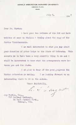 1922/07/05: C. S. Sargent to Joy Morton