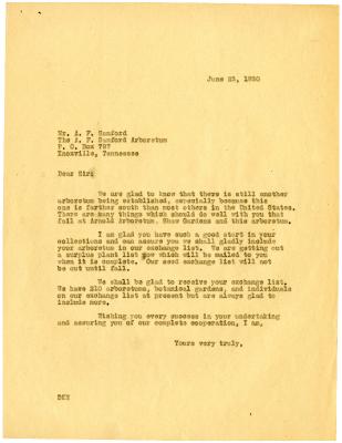 1930/06/23: [Staff of Morton Arboretum] to A.F. Sanford