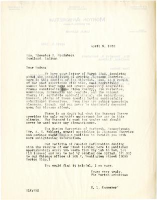 1932/04/05: E. Lowell Kammerer to Mrs. Brewster B. Hoornbeek