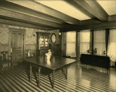 Arbor Lodge album: interior of house, room with china cabinet and table