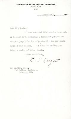 1924/11/01: C. S. Sargent to Joy Morton