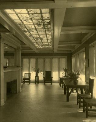 Arbor Lodge album: interior of house, room with stained glass ceiling