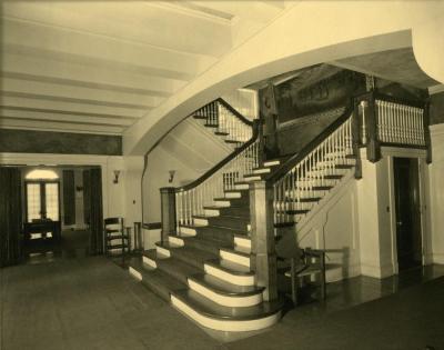Arbor Lodge album: interior of house, stairs side view