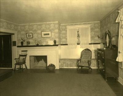 Arbor Lodge album: interior of house, bedroom, view of dresser and fireplace