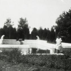 Morton residence at Thornhill, woman sitting at pool
