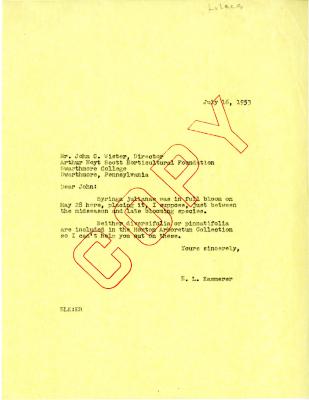 1953/07/16: E.L. Kammerer to John Wister
