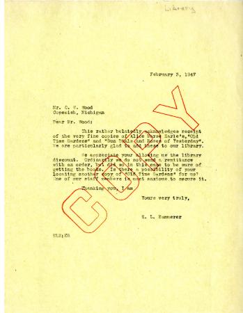 1947/02/03: E.L. Kammerer to C.W. Wood