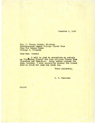 1947/12/09: E.L. Kammerer to Mrs. L. Thorpe Warren