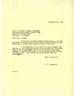 1947/12/12: E.L. Kammerer to Mrs. L. Thorpe Warren
