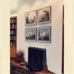 Sterling Morton Library, reading room fireplace with Audubon prints above