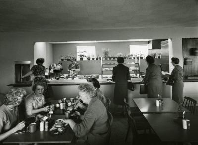 Ginkgo Tea Room, serving station and women seated at table