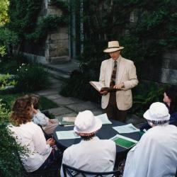 Michael T. Stieber giving summer talk in May T. Watts Reading Garden