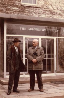 Clarence Godshalk with Bob Prager, standing outside of The Arboretum Center at The Morton Arboretum