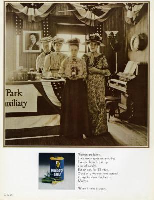 Morton Salt ad no. 6711, photograph of four women with jars of pickles