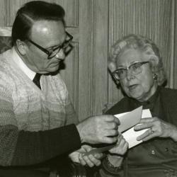 Clarence E. Godshalk's 90th birthday celebration scrapbook: Tony Tyznik with Margaret Godshalk