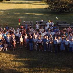 Staff picnic, group photo on lawn behind the Thornhill Education Center
