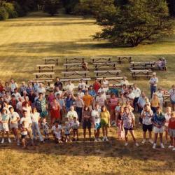 Staff picnic, group photo on lawn behind the Thornhill Education Center