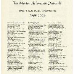 The Morton Arboretum Quarterly V. 01-12 Index