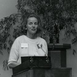Suzette Morton Davidson at podium in Thornhill Audubon Room (Auditorium)
