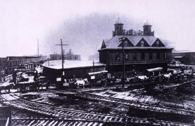 Morton Salt Company Building, railroad tracks in front