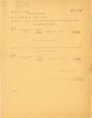 1934/07/13: Statement for Maintenance of Joy Morton Residence Grounds and Greenhouse