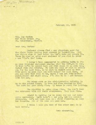 1935/02/13: Clarence Godshalk to Mrs. Joy Morton