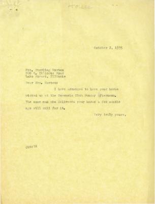 1935/10/02: Clarence Godshalk to Mrs. Sterling Morton