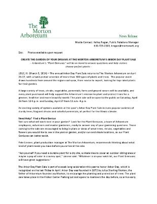 Arbor Day Plant Sale Press Release