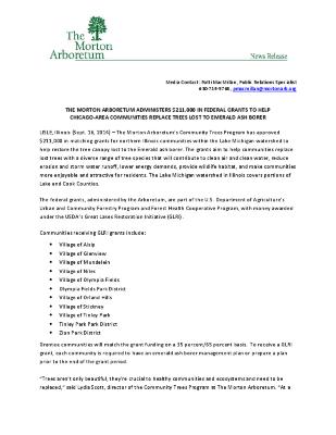 Federal Grants Administered by Arboretum Press Release