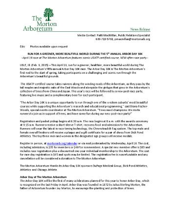 Arbor Day 10K Press Release