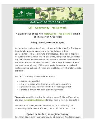 Chicago Region Trees Initiative Email, Gateway to Tree Science Opening