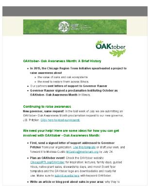 Chicago Region Trees Initiative Email, OAKtober