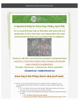 Chicago Region Trees Initiative Email, Arbor Day Sidewalk Chalk Activity